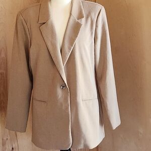 Beige One Button Boyfriend Blazer - Sand Neutral XL Office Wear Career Business